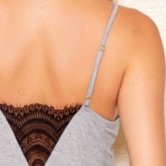Silky Soft Soft Modal and Lace Grey Chemise Lingerie - Picture 4 of 6